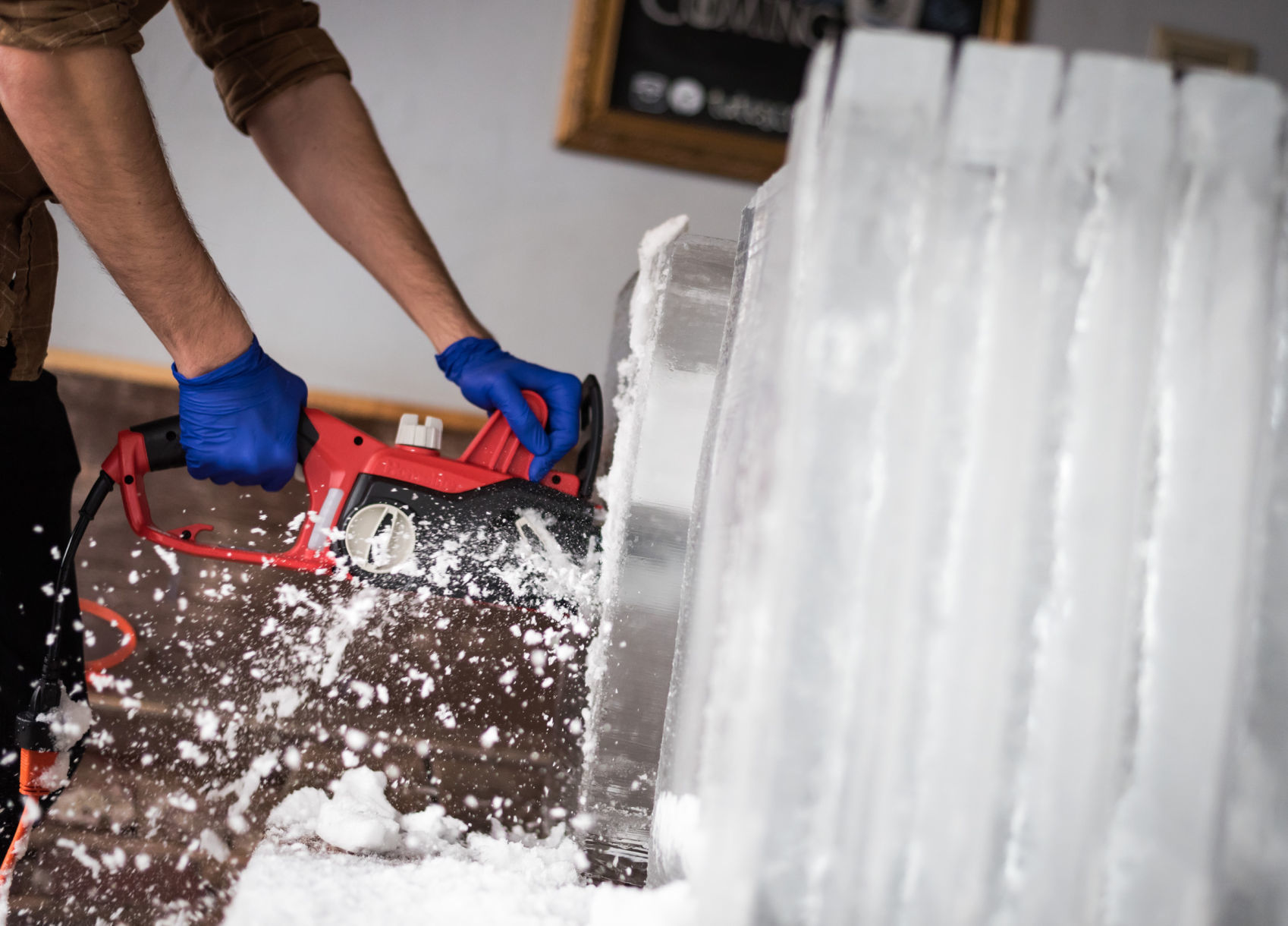 Chiseling Ice Cubes at Tate's Craft Cocktails